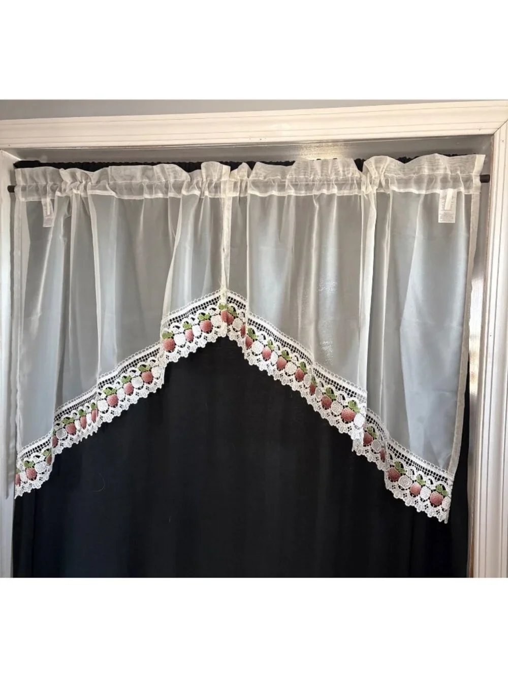 Sheer White Valance Curtains Apple Lace Trim 60